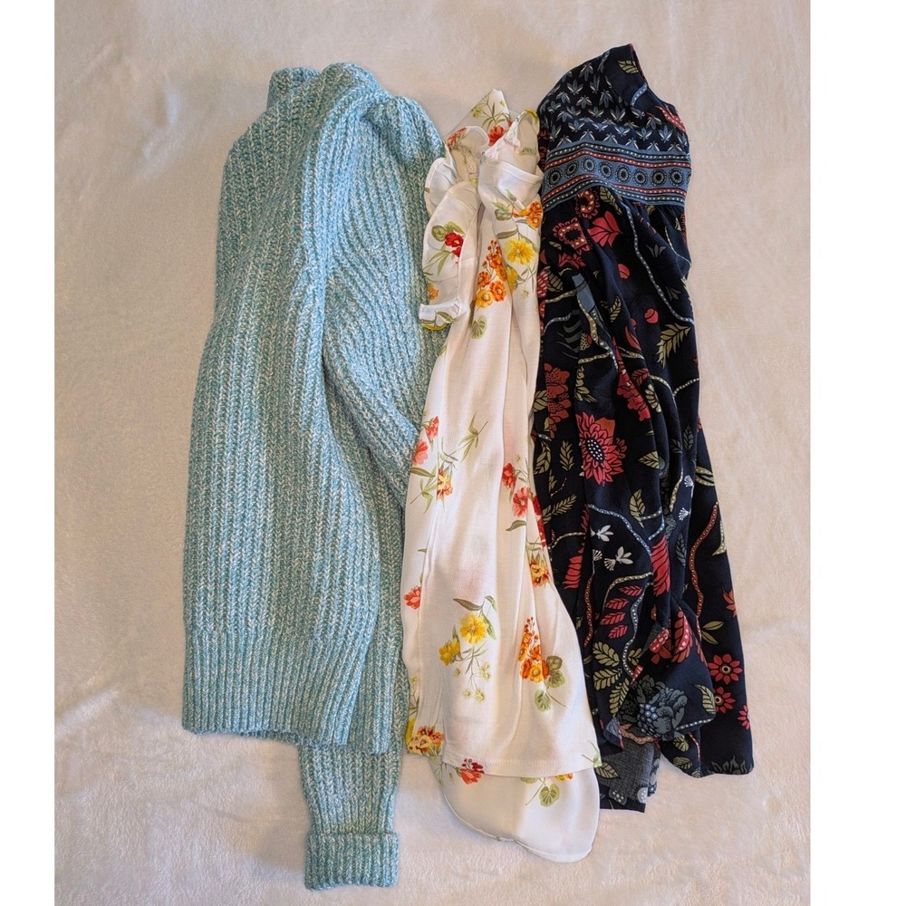 LOFT Tops Bundle of 3 XS XSP Petite Floral Blouse Knit Sweater Womens Cottagcore